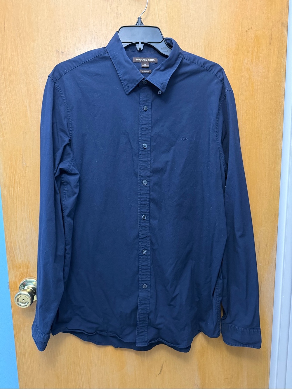 Michael Kors Men's Dark Blue Long-Sleeve Button-Down Shirt